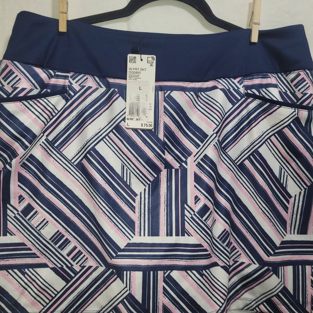 NWT Adidas Light Pink Navy Geometric Print Athletic Skirt DQ0495 Size L - Picture 2 of 13